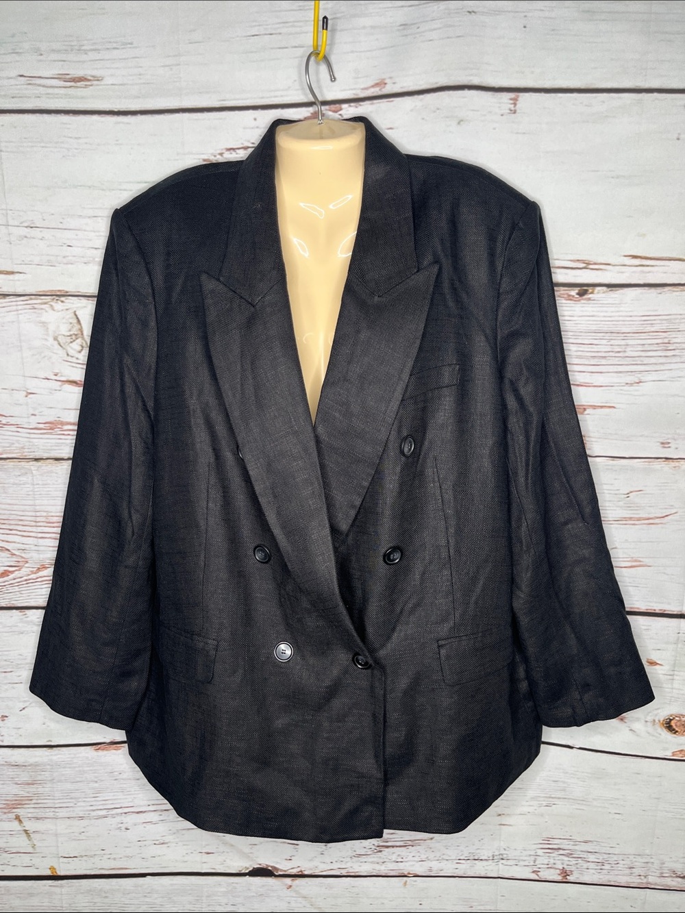 H&M NWT Size XL Black Notch Collar Linen Blend Blazer Jacket